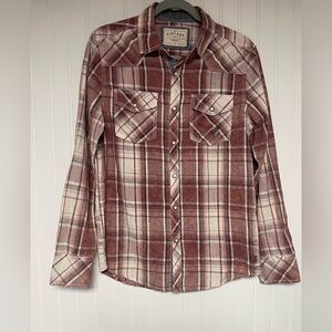 Buckle BKE Vintage 1967 Standard Fit Distressed Pearl Snap Western Shirt Mens S